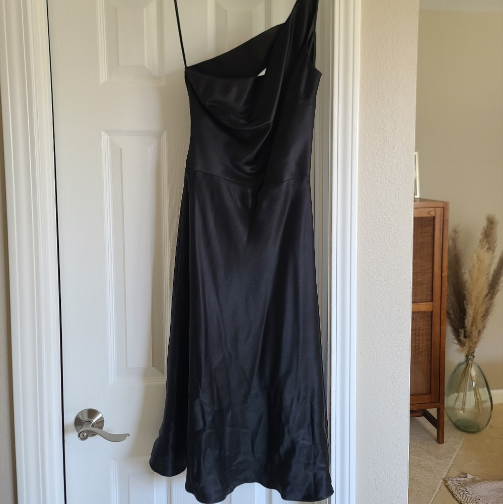 Moda Int'l Black Silk One Shoulder Cocktail Dress Women's sz8